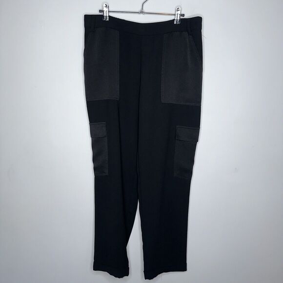 Anthropologie Pants - Anthropologie Maeve Women’s Delancey Cargo Joggers Satin Trimmed Black Size M
